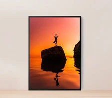 Silhouette Young Happy Woman Stands Rock Premium Quality Choose your Size