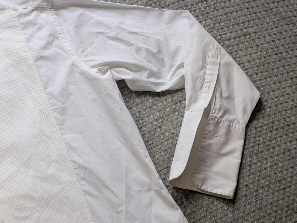 Paul Stuart Shirt Mens 17.5 36 White Tuxedo Bib Front Pleated French Cuff Formal - Image 4 of 4