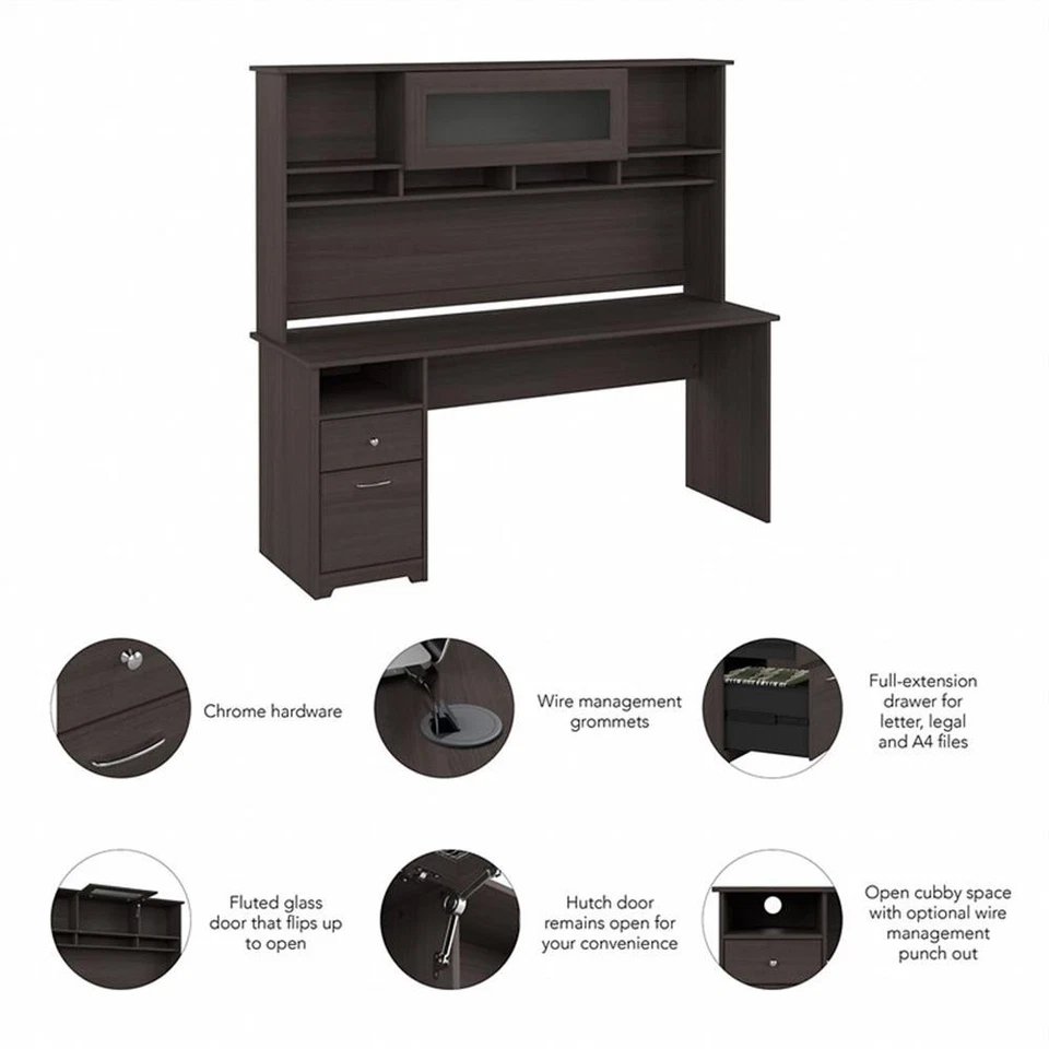 Cabot 72W Computer Desk with Hutch in Heather Gray - Engineered Wood - Image 3 of 4