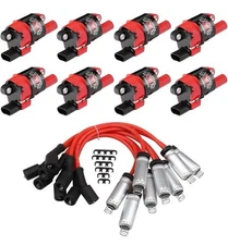 Set of 8 Round Ignition Coil UF414 + 748UU Spark Plug Wire Set