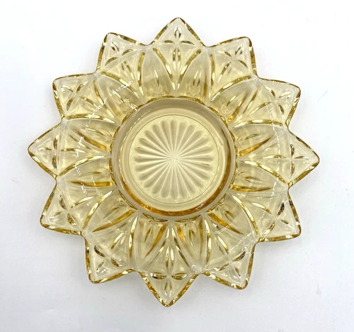 Vintage Federal Glass Petal Yellow Petal Bread & Butter Plate, 6.5", 12 Petals