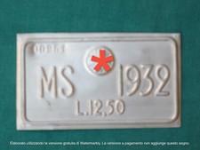 targa carro agricolo punzonata fascio littorio tassa £ 12,5 Massa Carrara - 1932