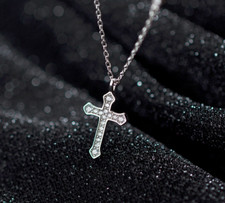 S925 Sterling Silver Pave Cubic Zirconia Cross Pendant Necklaces
