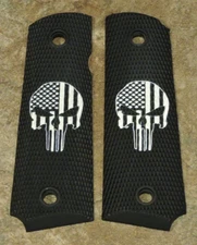 1911 Grips - AMERICAN FLAG PUNISHER - BLACK/WHITE -.45, AMBI, FULL SIZE, CUSTOM