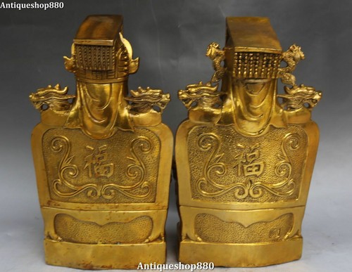 9" China Bronze Myth Dragon Jade Emperor Queen Mother Immortal God Statue Pair - Picture 10 of 11