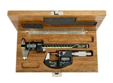 Mitutoyo 64PKA076B Digimatic Kit: 0-1" Micrometer & 0-6" Caliper, Mahogany Case