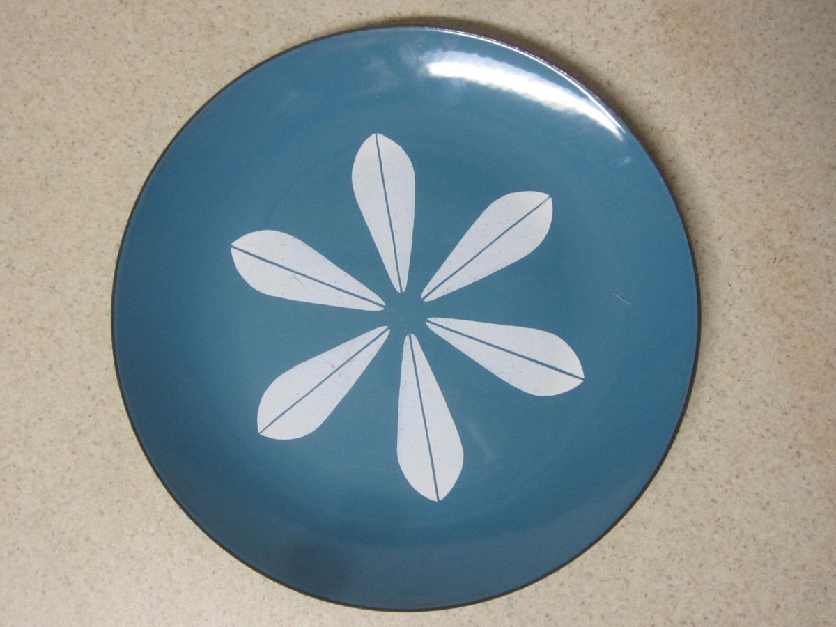 Vintage MCM Retro Cathrineholm Blue Lotus Enamel Plate Norway 10 1