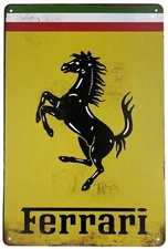 Ferrari Yellow Logo Rustic Metal Sign - Vintage Style Wall Decor - 8x12 inches