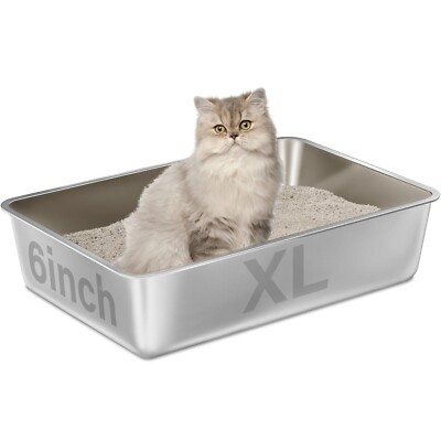 #ad #ad XXL Stainless Steel Cat Litter Box With High Side Easy To Clean No Smell $36.99