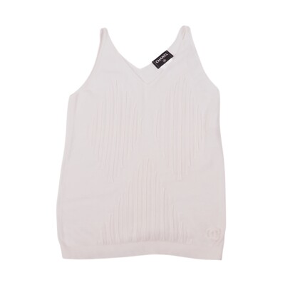 Chanel Vintage Women's White Textured Knit Sleeveless Tank Top