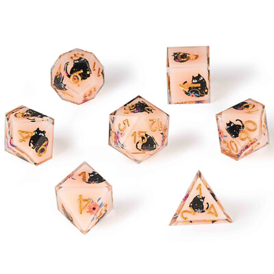 DND Würfel Set 7-Pcs, Nette Katze Stil Harz Würfel Polyeder für RPG MTG 
