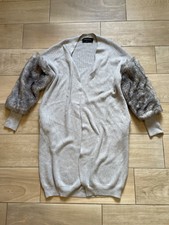 Womens Decjuba Gray Duster Faux Fur Trim Sleeves Pockets Sz Xs/s