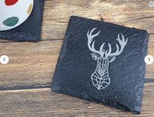 Engraved Slate Coaster Stag head geometric design, gift