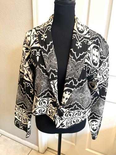 Vintage Flashback Black Cream  Print Jacket Blazer