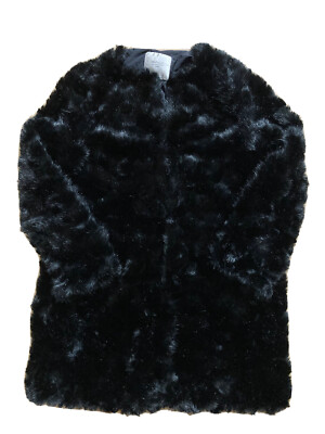 Zara Trafaluc Faux Fur Coat Women's Black 3/4 Sleeve Jacket Size Medium  Lined