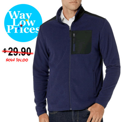New $30 Amazon Essentials Men's Full-Zip Fleece Jacket Blue/Black - X-Large