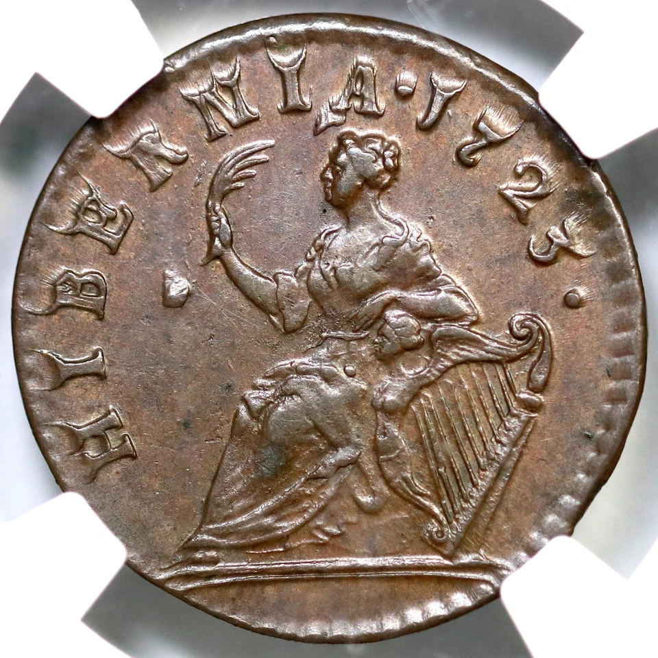 1723 NGC MS 64 BN Wood's Hibernia Farthing Colonial Coin 1/4p - Image 2 of 3