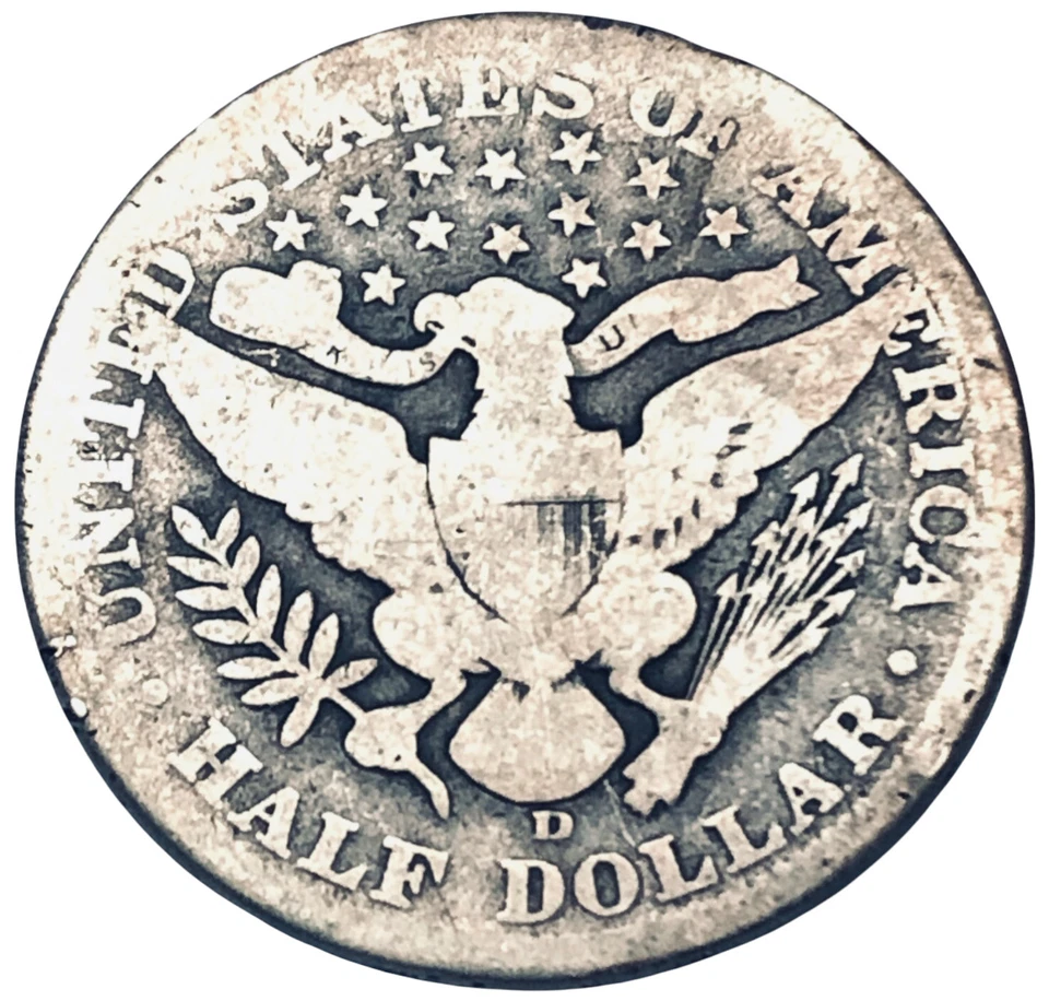 1907 D BARBER Liberty Head Half Dollar 50¢ US Coin Silver #107 - Image 2 of 4