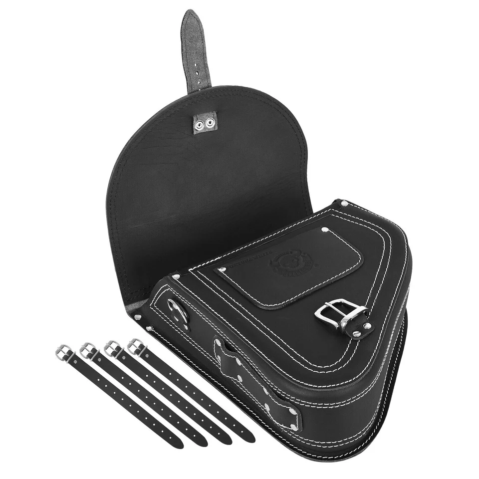 Poche Latérale Fortuna Blanc Sacoche Oscillant Adapté pour Harley Davidson Cuir - Photo 3/4