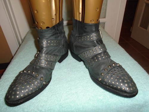Vintage DIESEL BLACK LEATHER ANKLE REAR ZIP BOOTS DISTRESSED STUDDED US 8 EU 39 - Picture 3 of 9