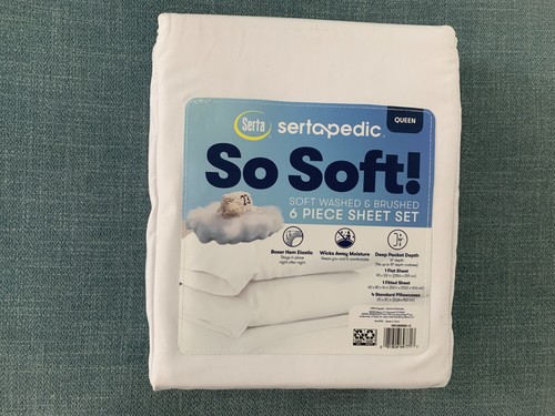 6pc. Serta So Soft Queen or Full Size Sheet Set,White - Picture 2 of 22