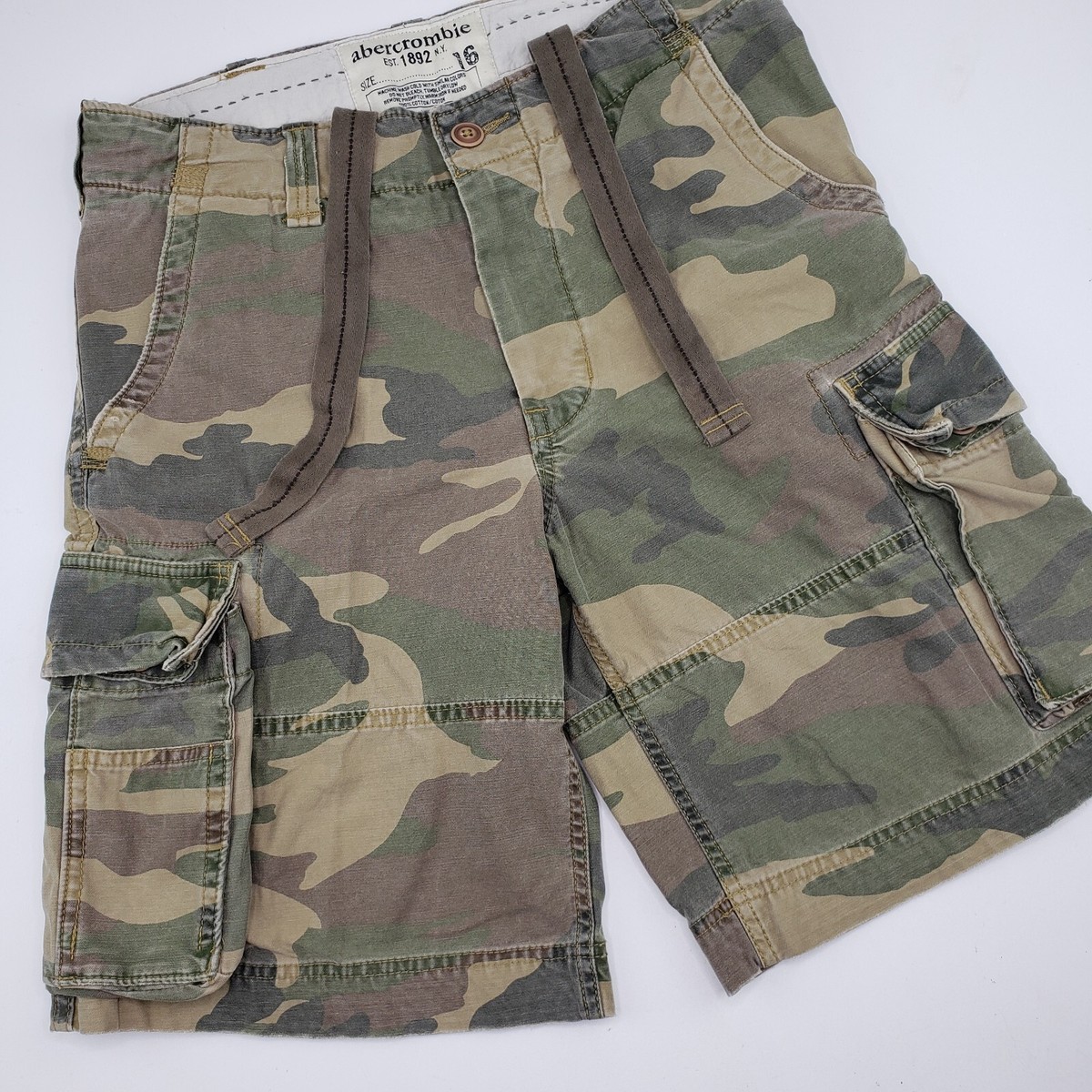 Abercrombie Fitch Cargo Shorts Heavy Drawstring Zip Woodland Camo