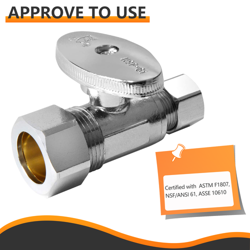 EFIELD 5/8" OD (1/2" NOM) X 3/8" OD 1/4 Turn Compression Straight Stop Valve - Picture 5 of 15