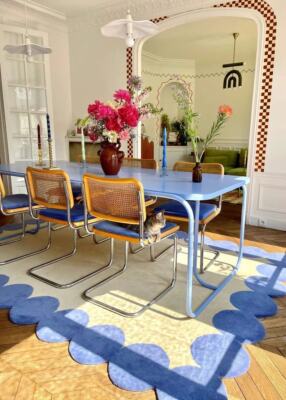 Blue Geometric Area Rug 100% New Zealand Wool Handmade Woven Modern Area Rug