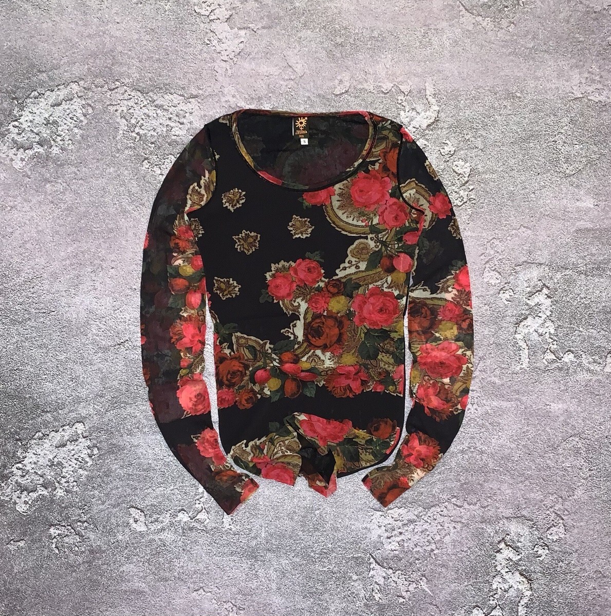 Jean paul gaultier soleil mesh top long sleeve full print