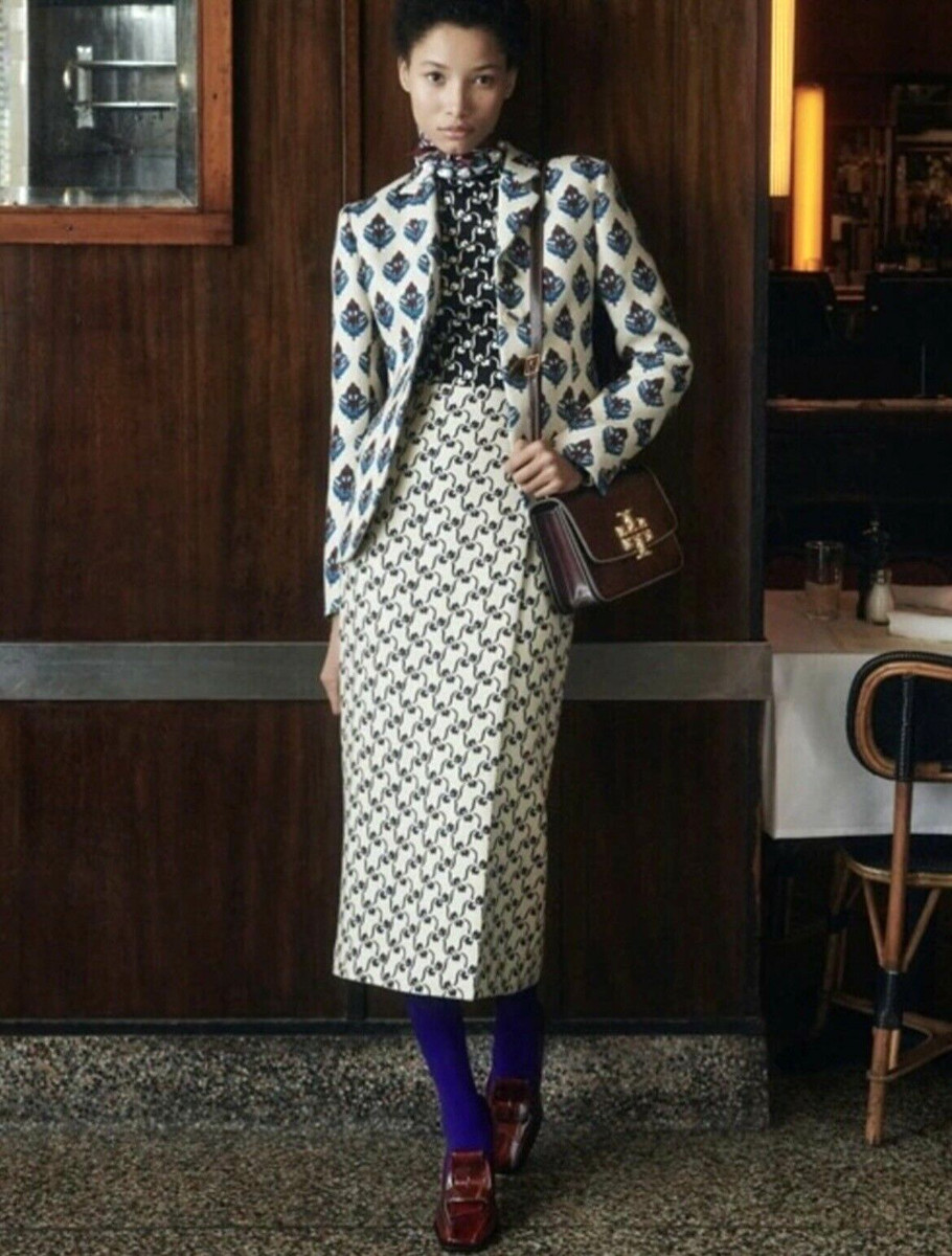 TORY BURCH SILK JERSEY TURTLENECK BLACK IVORY STENCIL FLORAL SIZE XS NWT |  eBay
