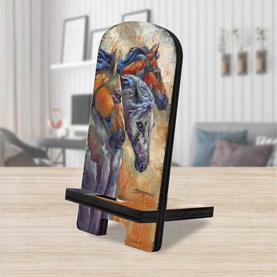 Let Them Run Horse Heads Cell Phone Stand Wood Mobile Tablet - Main Image