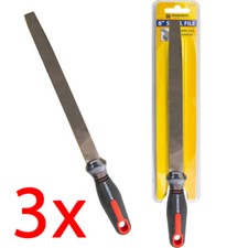 SET OF 3 FLAT FILE STEEL METAL SHARPEN TOOL DIY 8" EASY GRIP HANDLE ENGINEERING