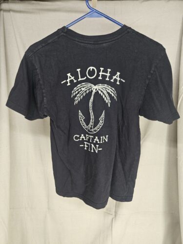 Captain Fin Co Shirt Mens Small Black White Aloha Short Sleeve Surf Surfer Beach