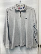 CHAPS Pullover Sweater Men Size X-Large Gray 1/4 Zip Mock Neck 100 Cotton Logo