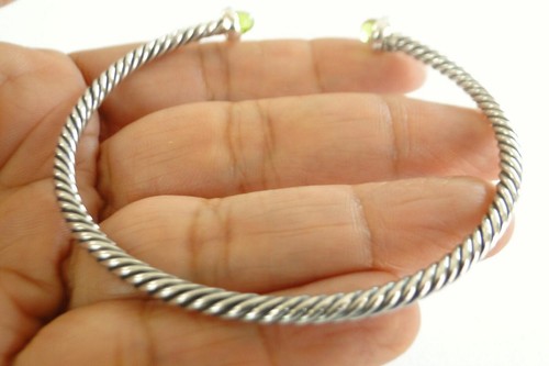 Green Peridot Ornate Balinese 925 Sterling Silver Cuff Bangle Bracelet - Picture 5 of 5