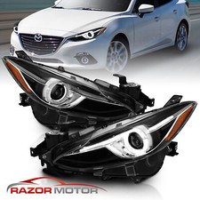 [Plus LED Halo] 2014-2016 Fit Mazda 3 Black Projector Replacement Headlights