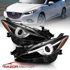 [Plus LED Halo] 2014-2016 Fit Mazda 3 Black Projector Replacement Headlights