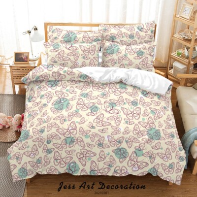 3D Butterfly Round Pattern Green Quilt Cover Set Bedding Sets Pillowcases 64
