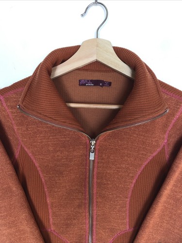 prAna Women’s Full Zip Orange Sweater Jacket Medium Knit Active - Picture 3 of 7