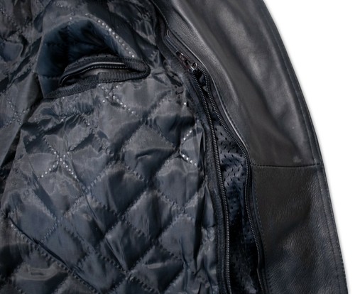 Giacca di pelle moto retrò anni 80 oldschool in nero bianco protezioni antivento - Foto 6 di 9