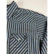 Wrangler Mens Western Long Sleeve Snap Shirt Blue Stripe XXL