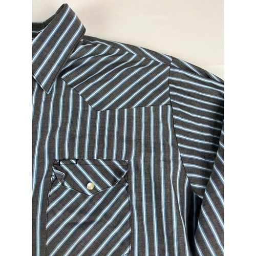 Wrangler Mens Western Long Sleeve Snap Shirt Blue Stripe XXL