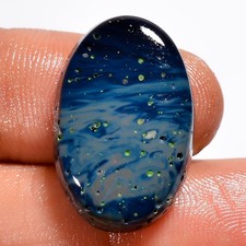 19,5 Kt Natürlicher Blauer Sieber Achat Ovale Form Cabochon Lose Edelstein 22...
