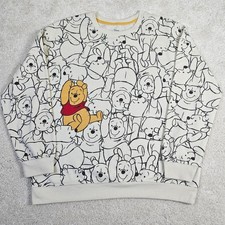 Disney Winnie the Pooh Sweatshirt Crewneck Cream Graphic Print Adult Medium