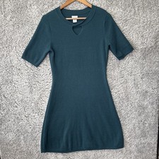 Paraphrase Women’s Knit Sweater Dress Dark Teal Green Medium Short Sleeve Knee