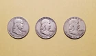 💎 3 90% SILVER HALF DOLLARS: 1949-D, 1949-D, 1949-D LOT OF 3 Franklins 50C