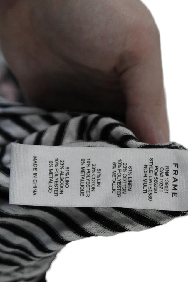 Top de manga larga con estampado de rayas de algodón con marco para mujer blanco negro talla S Foto 4 de 4