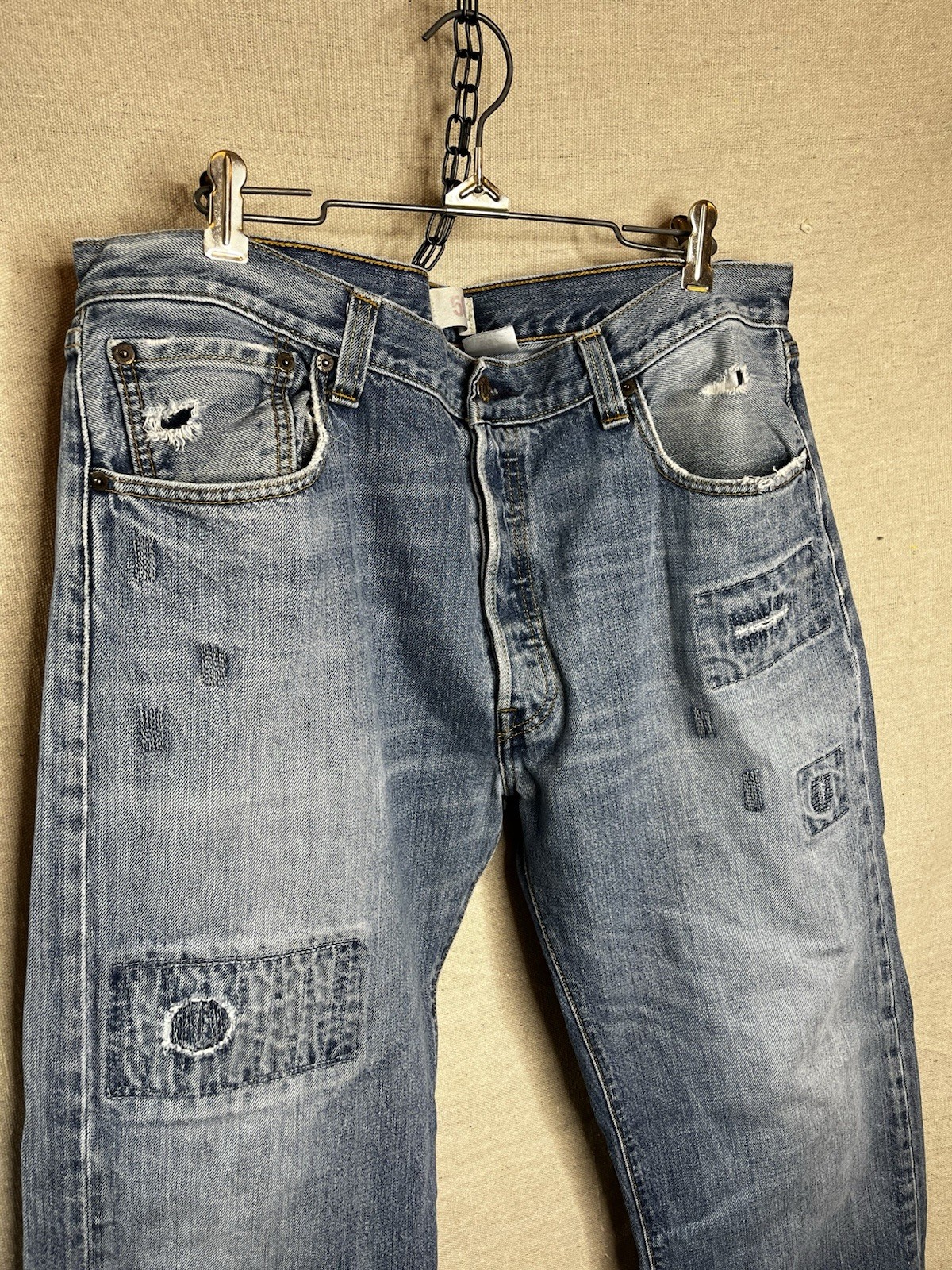 Vintage Style Sashiko Distressed Patchwork Levi’s… - image 3