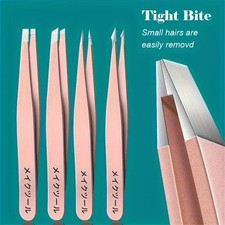Stainless Steel Eyebrow Tweezers Set Slant Point Flat Tip Hair Removal Splinter