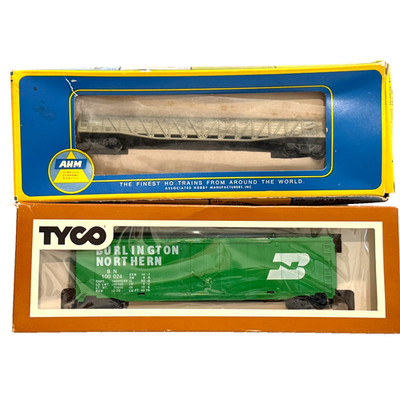 AHM OSTX 1908 Seamies Tube Gondola + TYCO BN Boxcar HO Train Pair NOS